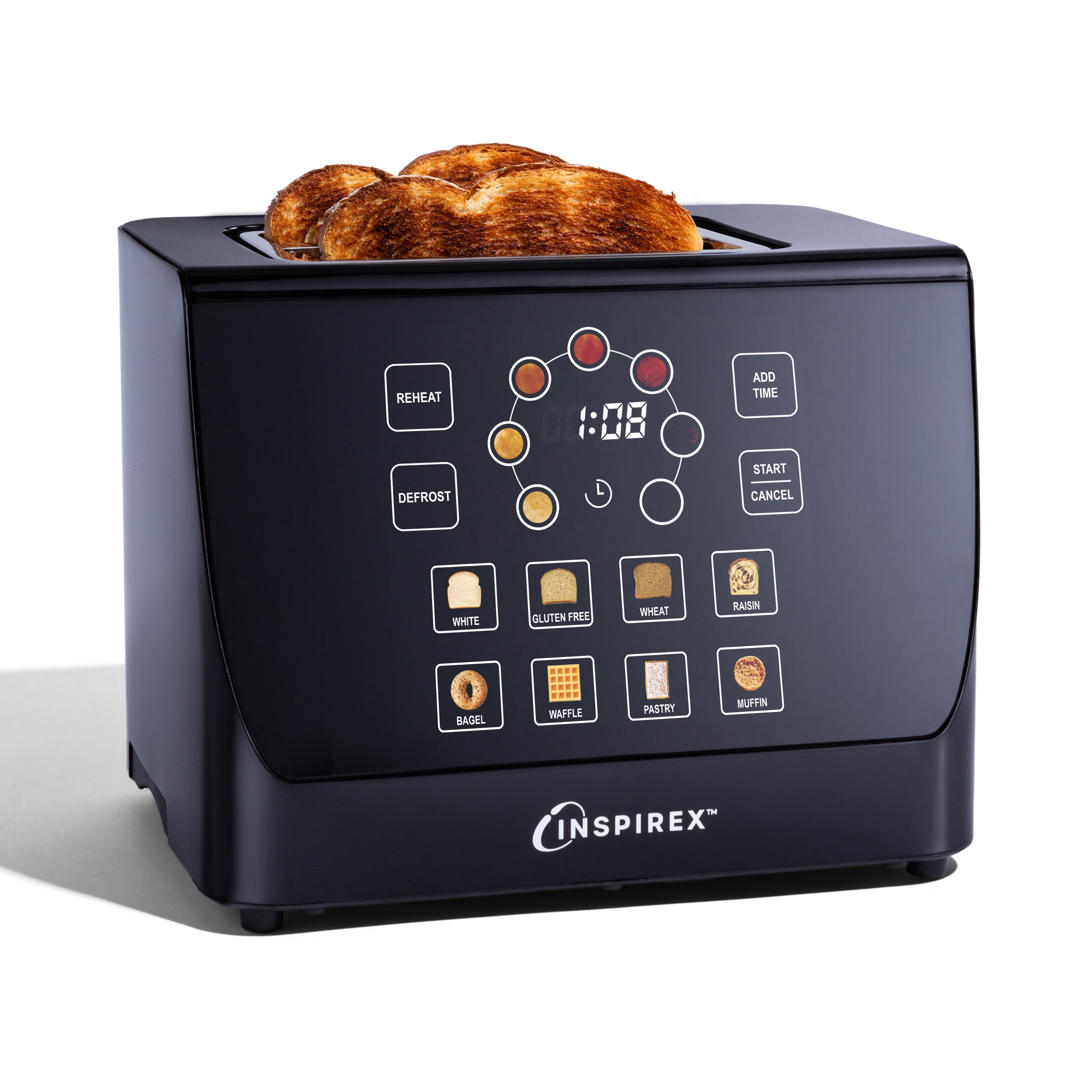Inspirex Black Digital 2-Slice Wide Slot Toaster