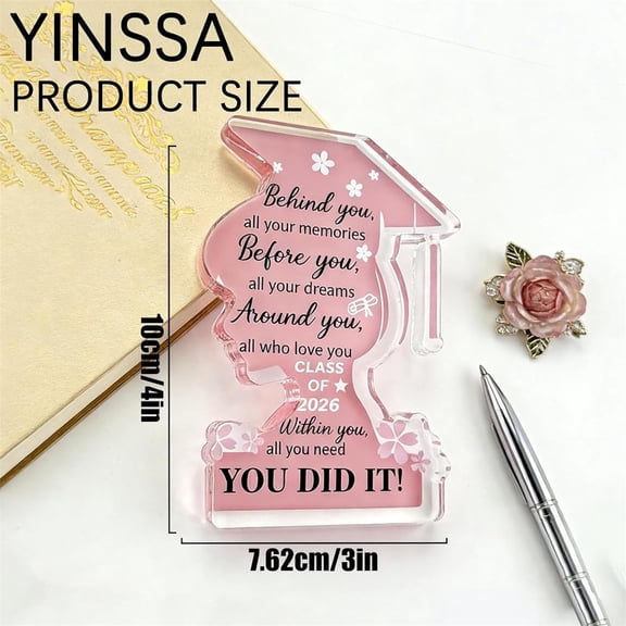 Inspiring Acrylic Graduation Table Sign Female Statue, Meaningful Quote Engraved 2026 Grad Decor for Bedside Bookshelf Home Counter Living Room, Modern Keepsake Ceremony Gift, 2 Ornament