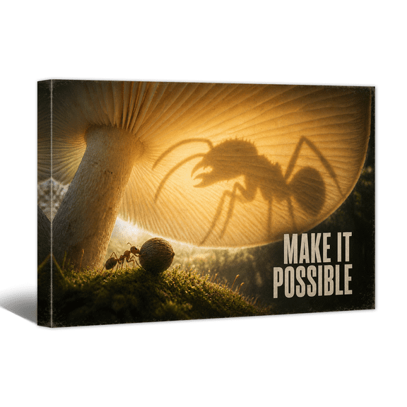 Inspiring Ant Projection Canvas Wall Art Make It Possible Quote Print, Positive Affirming Artwork Motivational Phrase Painting for Home, Bedroom, Office Wall Decor