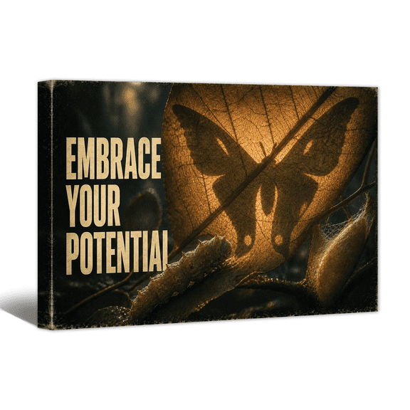 Inspiring Butterfly Project Canvas Wall Art Embrace Potential Quote Print, Positive Affirming Artwork Motivational Phrase Painting for Home, Bedroom, Office Wall Decor