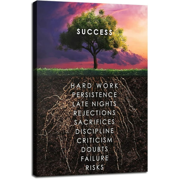 Inspiring Canvas Painting Wall Art Success Quote Inspirational Wall Art Success Tree Poster Positive Motivational Framed Artwork Prints Picture for Living Room Classroom Office 12x18 Inch