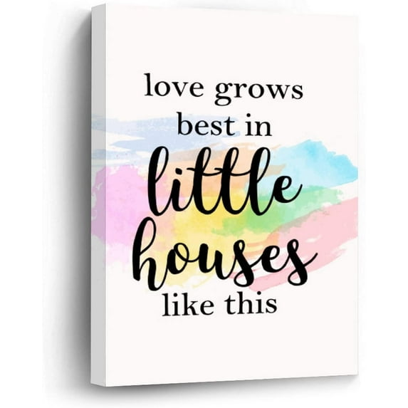 Inspiring Canvas Wall Art Painting, Love Grows Best in Little Houses Like This Wall Decor for Office School Nursery, Poster Artwork, Modern Home Decoration, New Home Gift, 8x12 Inch