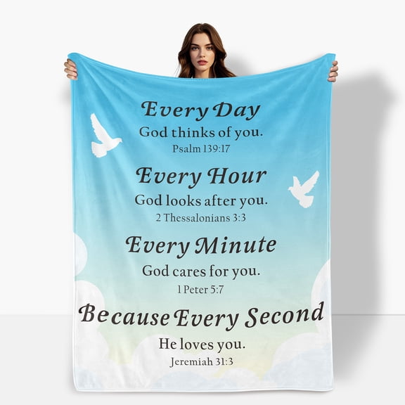 Inspiring Cross And Dove Design Fleece Blanket Featuring Sky Blue Hues For Faith And Spirituality Ideal For Friends Couples And Holiday Gifts Soft Warm For Sofa Bed Travel Camping Shipped From USA