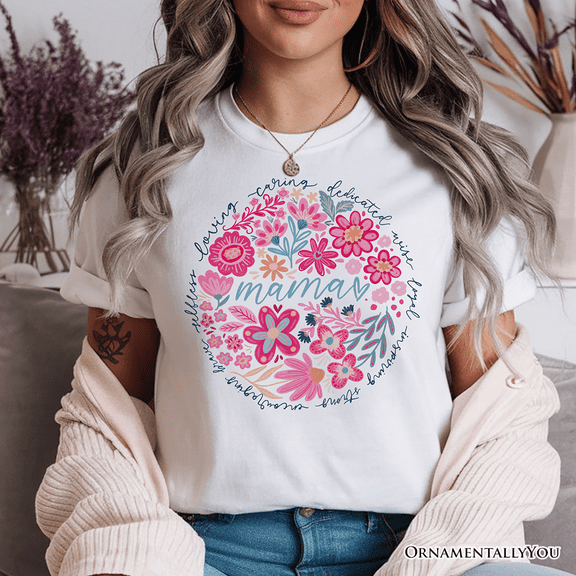 Inspiring Floral Mama T-Shirt, White, Black and Natural Boho Tee for Strong and Loving Mothers