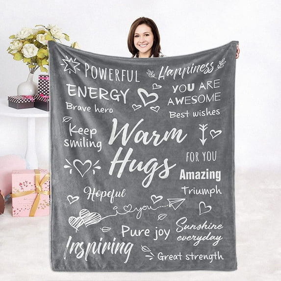 Inspiring Gifts for Women, Get Well Soon Gifts for Men Women, Sympathy Gift Warm Hugs Throw Blankets for Mom Dad Friend Colleague (Grey)