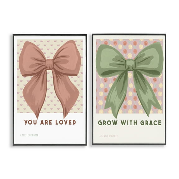 Stupell Industries Inspiring Messages Bows 2 Piece Black Framed Giclee Art Set, design by Courtney Haley, 18 x 12