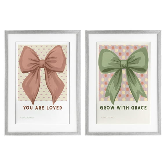 Stupell Industries Inspiring Messages Bows 2 Piece Gray Framed Print Under Glass Set, design by Courtney Haley, 20 x 14