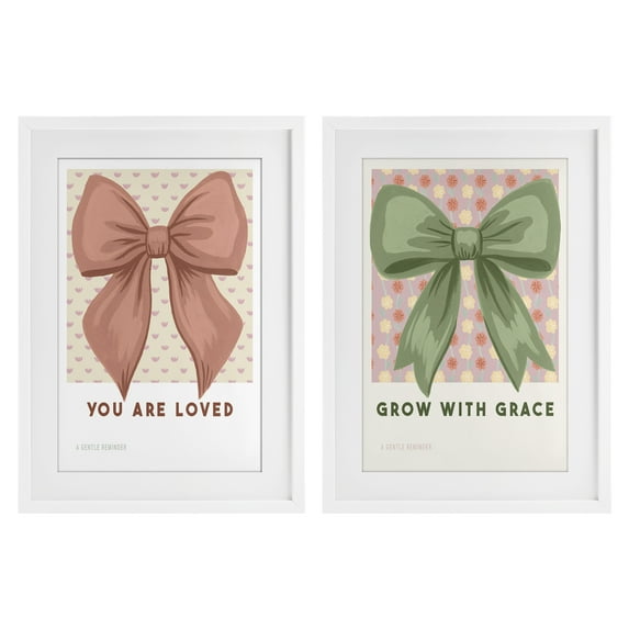 Stupell Industries Inspiring Messages Bows 2 Piece White Framed Print Under Glass Set, design by Courtney Haley, 20 x 14