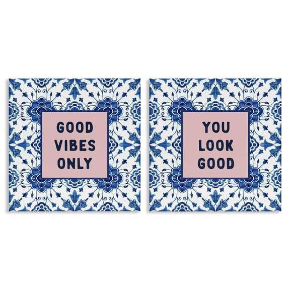 Stupell Industries Inspiring Messages On Boho Pattern 2 Piece Canvas Wall Art Set, design by Lettered and Lined, 17 x 17