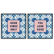 Stupell Industries Inspiring Messages On Boho Pattern 2 Piece Black Framed Giclee Art Set, design by Lettered and Lined, 12 x 12