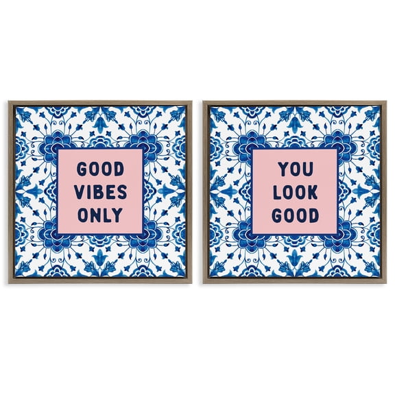 Stupell Industries Eclectic Inspiring Messages On Boho Pattern Brown 2pc Floating Frame Art Set, 18 x 18 each, by Lettered and Lined