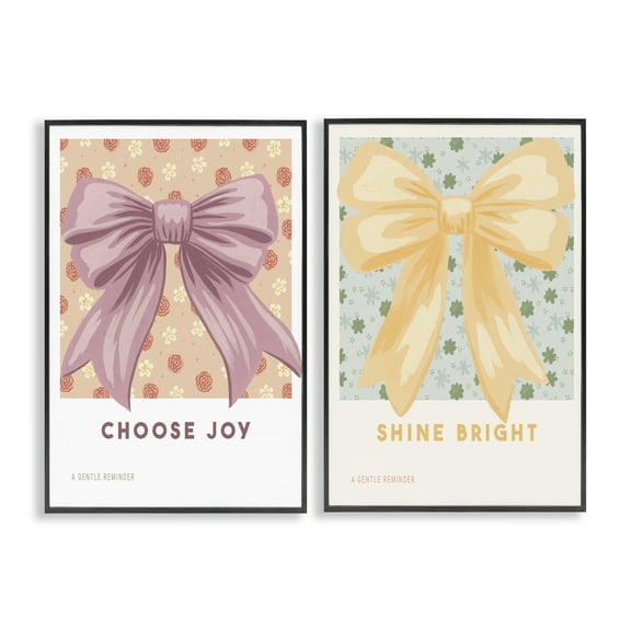 Stupell Industries Inspiring Phrases with Ribbons 2 Piece Black Framed Giclee Art Set, design by Courtney Haley, 18 x 12