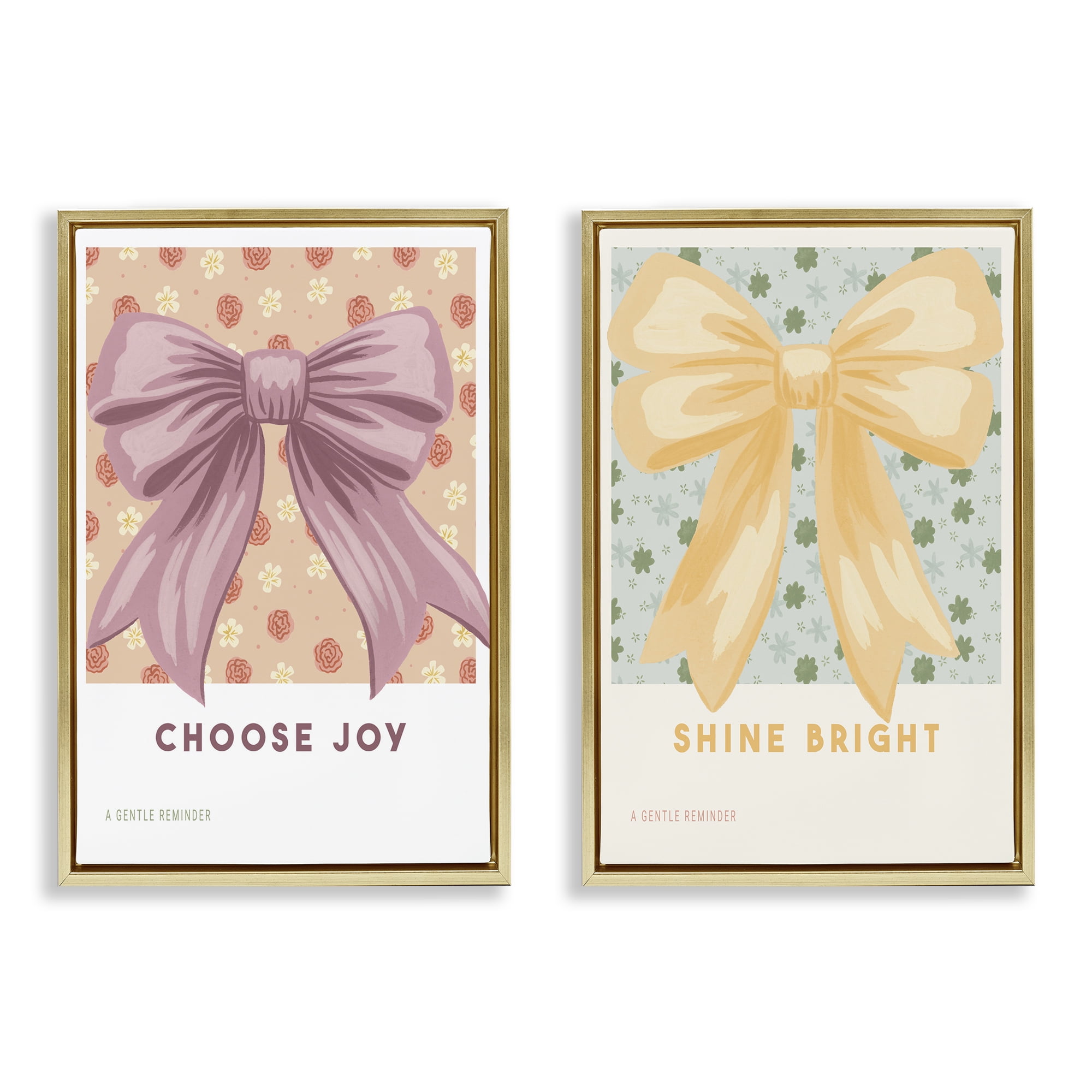 Stupell Industries Inspiring Phrases with Ribbons 2 Piece Gold Framed ...