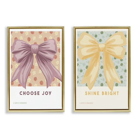 Stupell Industries Inspiring Phrases with Ribbons 2 Piece Gold Framed Floater Canvas Set, design by Courtney Haley, 31 x 21