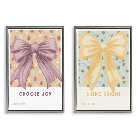 Stupell Industries Inspiring Phrases with Ribbons 2 Piece Gray Framed Floater Canvas Set, design by Courtney Haley, 25 x 17
