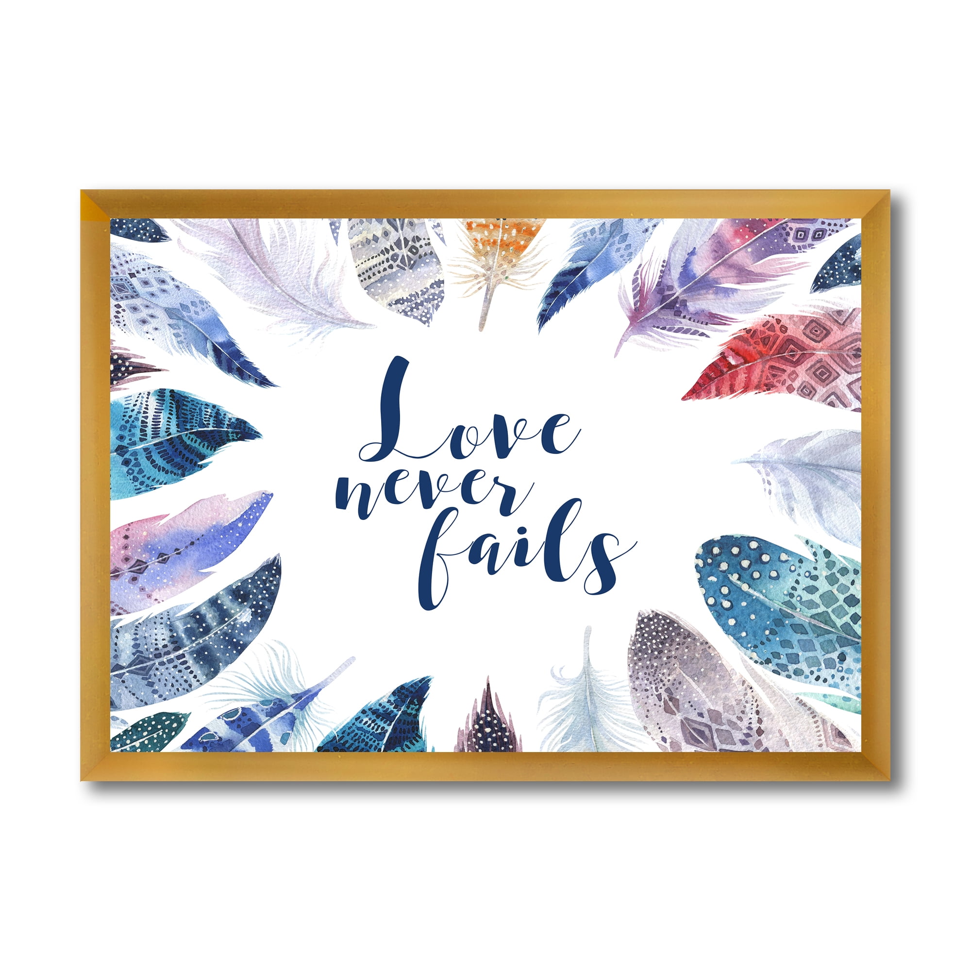 Inspiring Quote With Boho Feathers 20 in x 12 in Framed Painting Canvas Art Print, by Designart