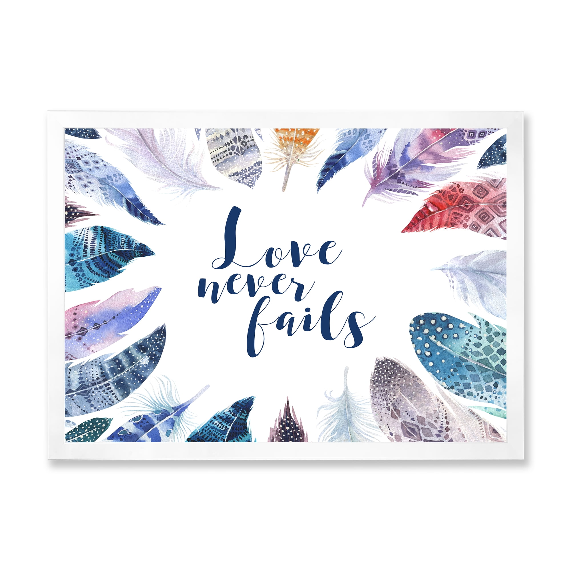 Inspiring Quote With Boho Feathers 32 in x 24 in Framed Painting Canvas Art Print, by Designart