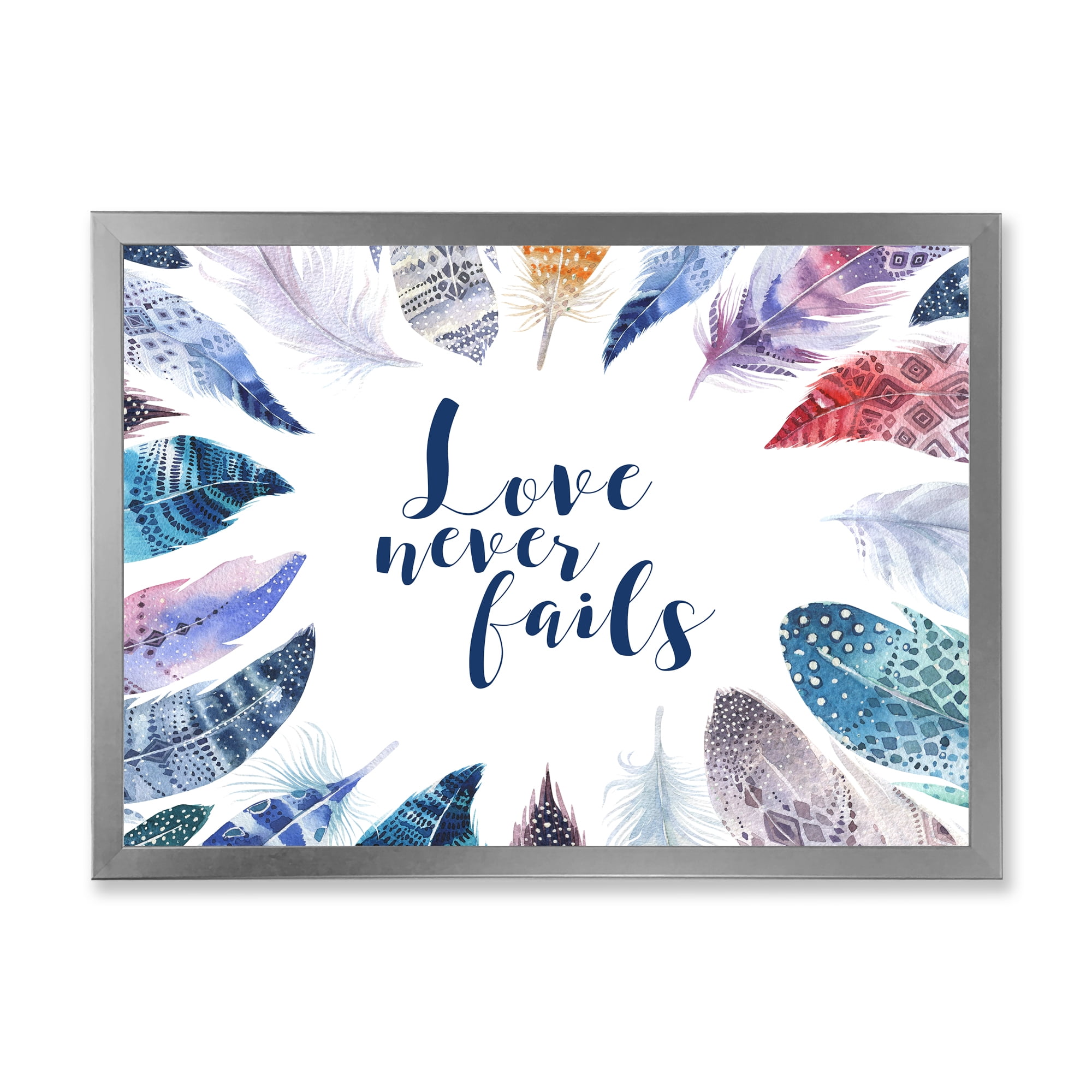 Inspiring Quote With Boho Feathers 32 in x 24 in Framed Painting Canvas Art Print, by Designart
