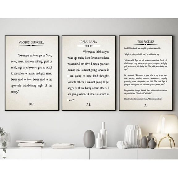 Inspiring Quotes Motivating Posters Two Wolves Quote Churchill Quote Dali Lama Quote, Poster Only