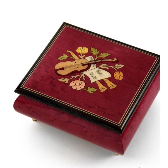 Inspiring Red Wine Music Theme with Violin Wood Inlay Music Box - The Sandman - SWISS