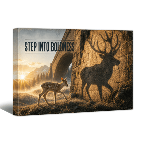 Inspiring Stag Projection Canvas Wall Art Step Into Boldness Quote Print, Positive Affirming Artwork Motivational Phrase Painting for Home, Bedroom, Office Wall Decor