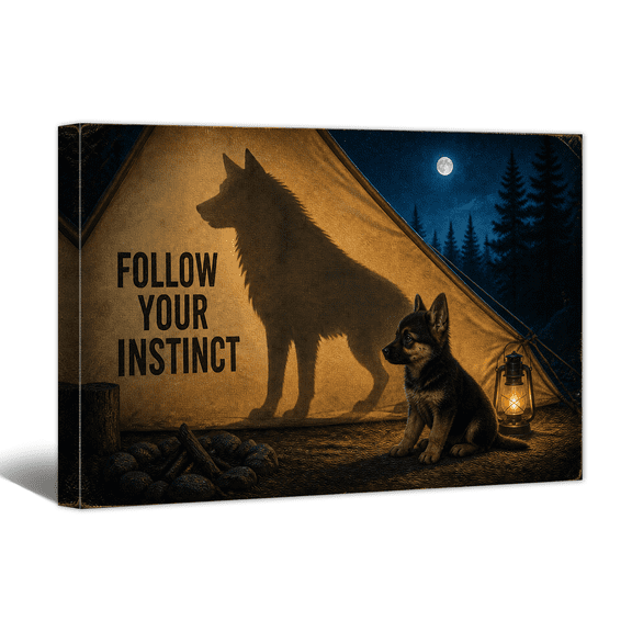 Inspiring Wolf Projection Canvas Wall Art Follow Your Instinct Quote Print, Positive Affirming Artwork Motivational Phrase Painting for Home, Bedroom, Office Wall Decor
