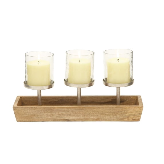 Inspiring Wood Metal Glass Candle Holder