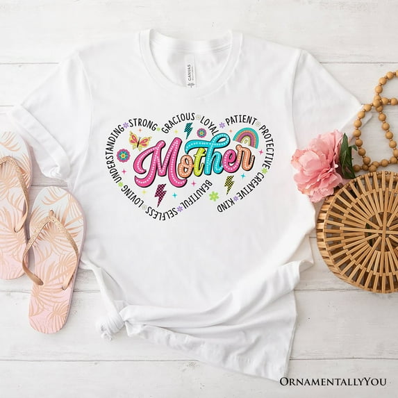 Inspiring Words for Mothers Heart T-Shirt, White Colorful Tee for Strong Women