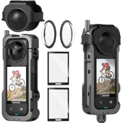 Insta 360 X4 Aluminum Metal Frame Cage Bag Case Lens Guards with Silicone Lens Cap Screen Protector for Insta360 X4 X 4 Camera Accessories Kit Multi-use Mount Clamp Adapter
