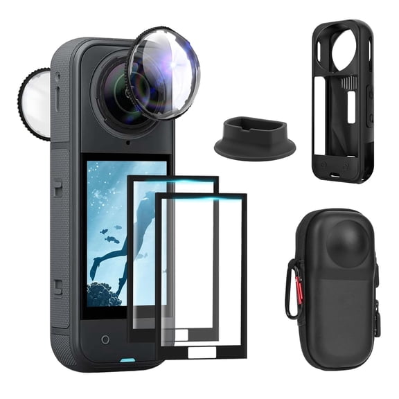 For Insta 360 X5 Action Camera Protector Accessories Kit Include Camera Case/Silicone Cover/Lens Guards/Screen Tempered Glass/Silicone Support Base Mount