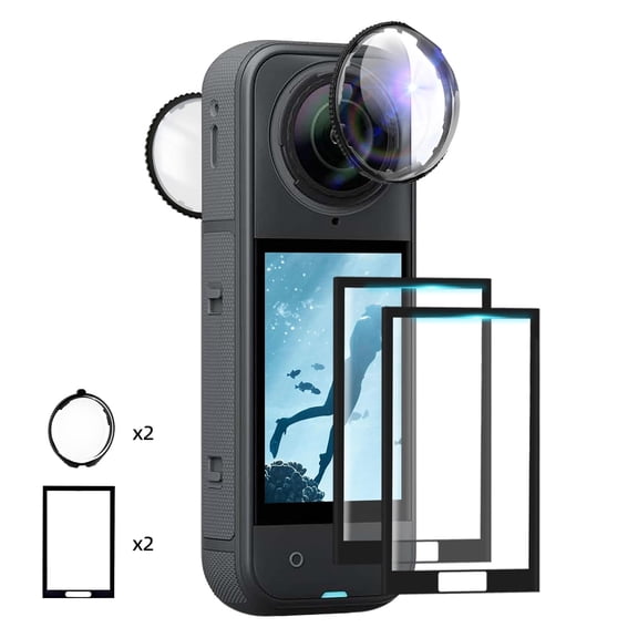 Insta 360 X5 Premium Lens Guard + 2 Pack Screen Protector Accessories Bundle, 10H Transparency Tempered Glass Film Lens Cover for Insta360 X5 Protective Kit Anti-scratch Camera