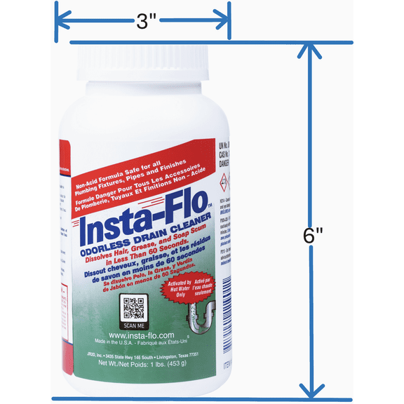 Insta-Flo Crystal Drain Cleaner - Pack of 12 Standard US Plumbing Rough-In, Drop-In Replacement