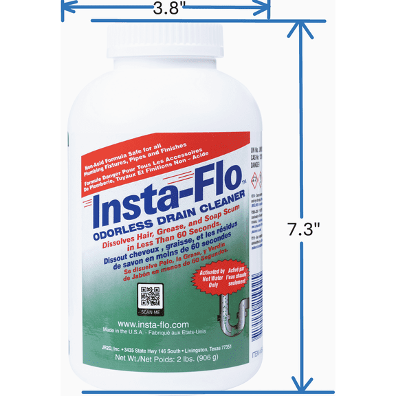 Insta-Flo Crystal Drain Cleaner - Single Pack Standard US Plumbing Rough-In, Drop-In Replacement