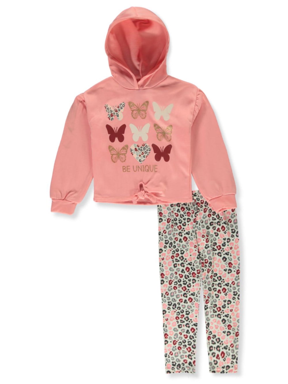 Insta Girl Girls' 2Piece Butterfly Leggings Set Outfit coral, 4 (Little Girls)