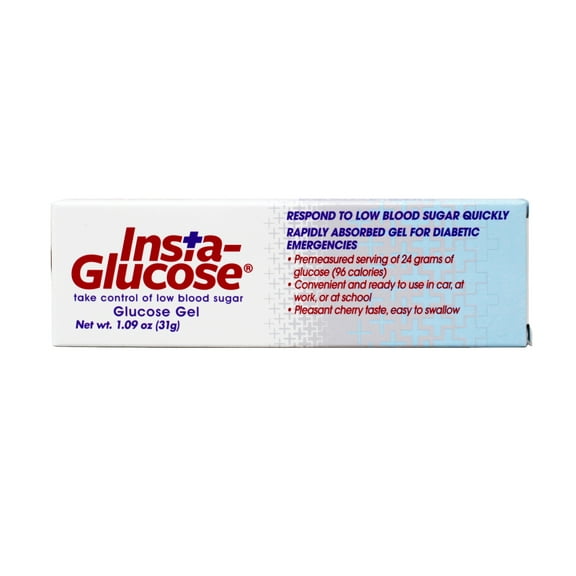 Insta-Glucose Glucose Gel, Quickly Respond to Low Blood Sugar, Rapidly Absorbed Gel for Diabetic Emergencies, 24g Premeasured Serving, Cherry Flavor, Convenient and Ready to Use at Home, Work, 1.09 oz