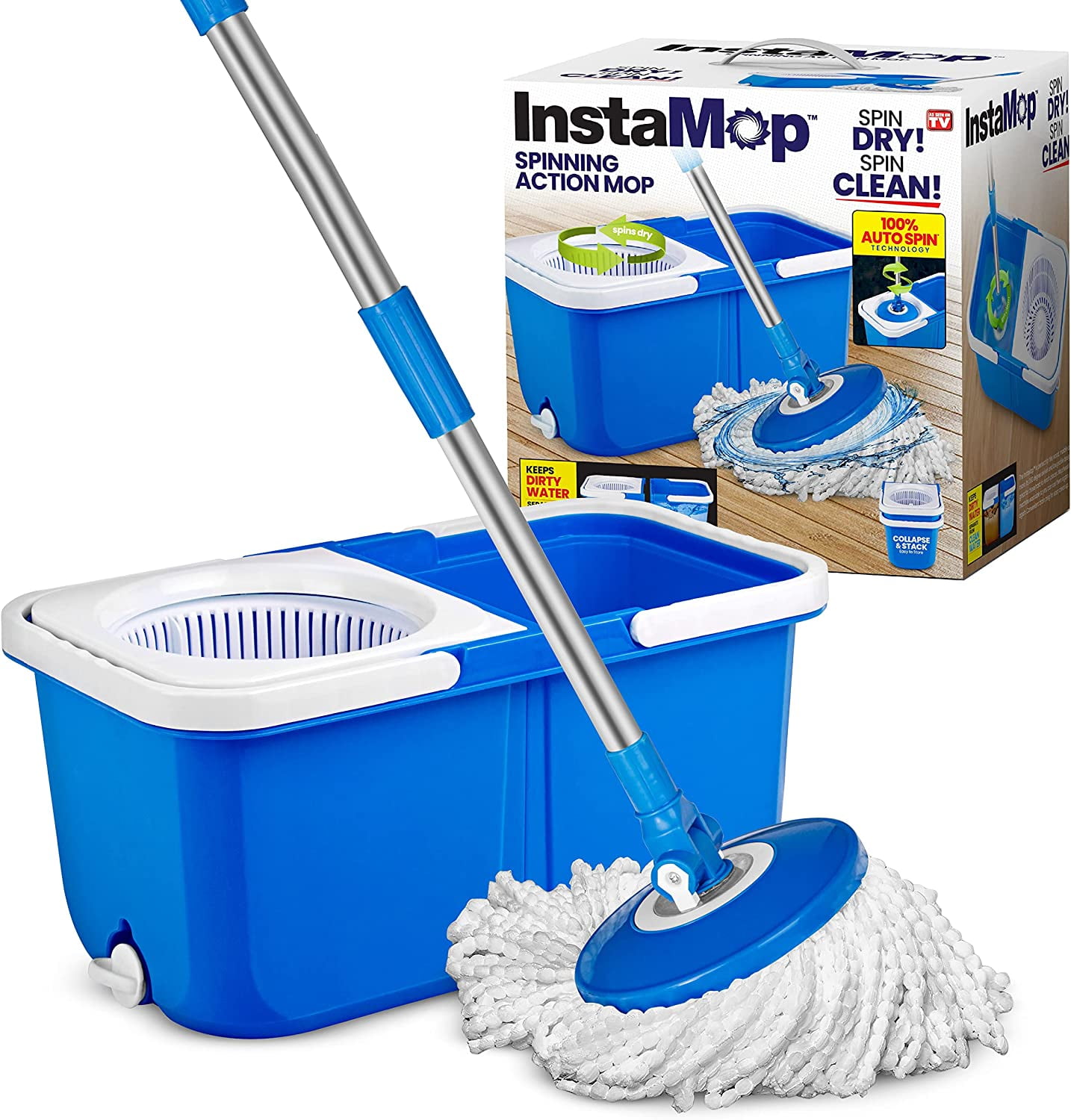 Insta Mop Spin Mop and Bucket with Wringer Set Microfiber Mop Head Washer  Machine Safe As Seen On TV 