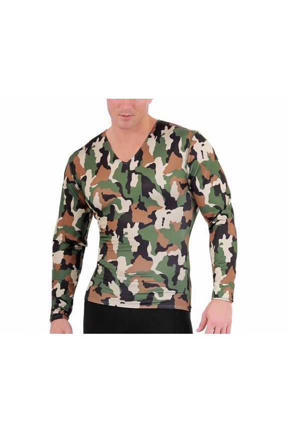 Insta Slim Camo Activewear Long Sleeve V-Neck Shirt 3VLST01