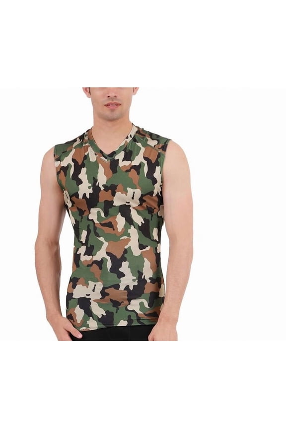 Insta Slim Camo Activewear Sleeveless High V-Neck Shirt 3VAT013