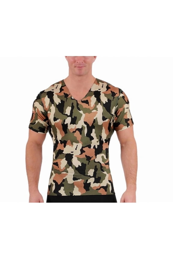 Insta Slim Camo Activewear Short Sleeve V-neck Shirt 3VAT001