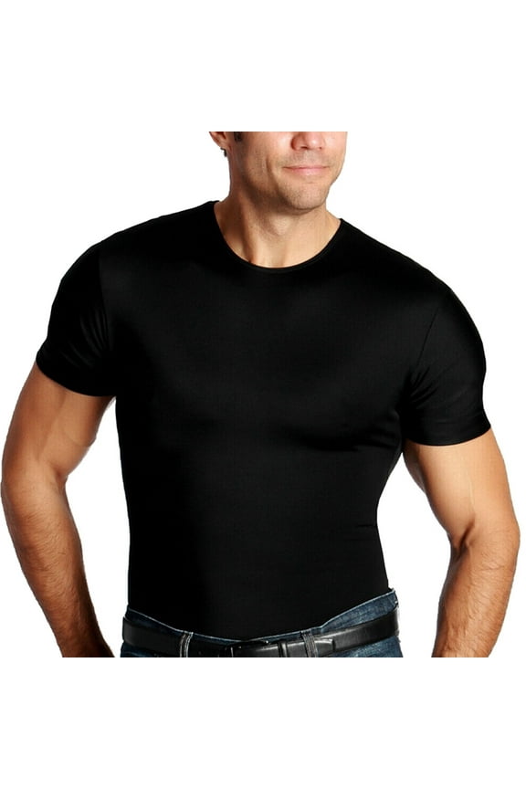 Insta Slim - Made in USA - Firm Compression Crew-Neck Shapewear for Men. Tummy Control Slimming Body Shaper Undershirt for Gynecomastia, Beer Belly & Back Support (Black, SM)