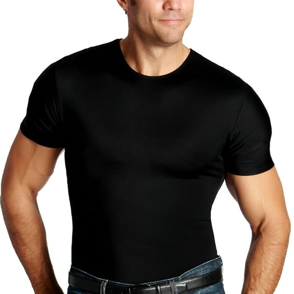 Insta Slim - Made in USA - Firm Compression Crew-Neck Shapewear for Men. Tummy Control Slimming Body Shaper Undershirt for Gynecomastia, Beer Belly & Back Support (Black, 3X)