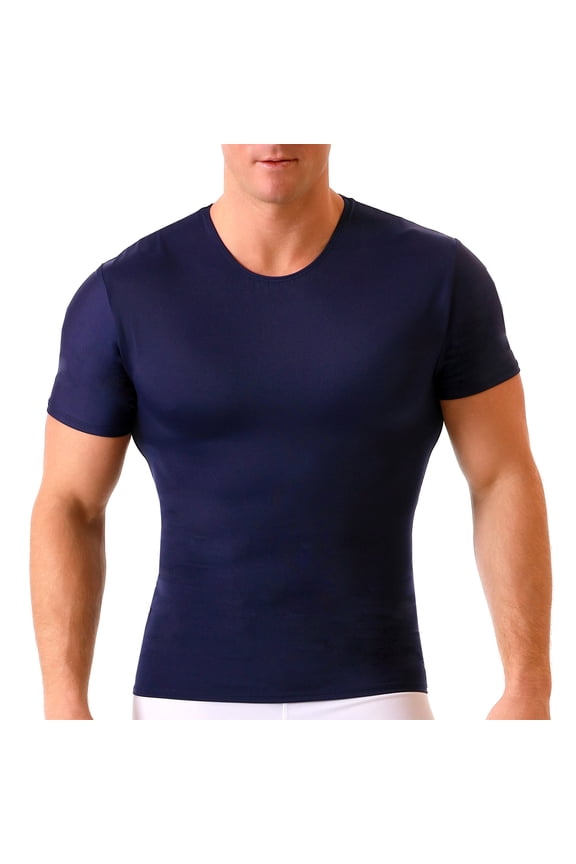 Insta Slim - Made in USA - Firm Compression Crew-Neck Shapewear for Men. Tummy Control Slimming Body Shaper Undershirt for Gynecomastia, Beer Belly & Back Support (Midnight Navy, SM)