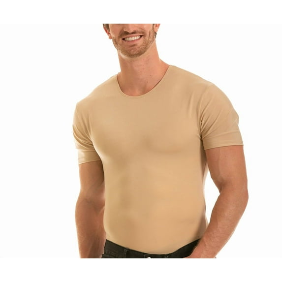 Insta Slim - Made in USA - Firm Compression Crew-Neck Shapewear for Men. Tummy Control Slimming Body Shaper Undershirt for Gynecomastia, Beer Belly & Back Support (Nude, 5X)
