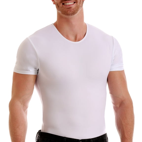 Insta Slim - Made in USA - Firm Compression Crew-Neck Shapewear for Men. Tummy Control Slimming Body Shaper Undershirt for Gynecomastia, Beer Belly & Back Support (White, 5X)