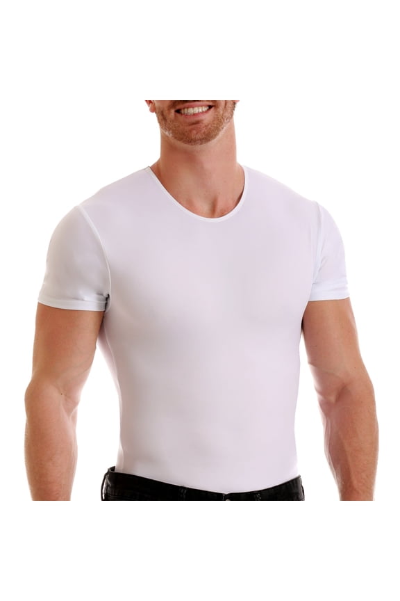 Insta Slim - Made in USA - Firm Compression Crew-Neck Shapewear for Men. Tummy Control Slimming Body Shaper Undershirt for Gynecomastia, Beer Belly & Back Support (White, 5X)