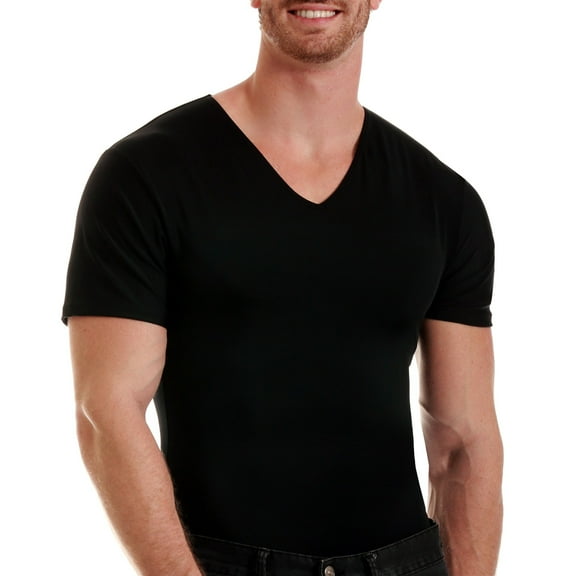 Insta Slim - Made in USA - Firm Compression V-Neck Shapewear for Men. Tummy Control Slimming Body Shaper Undershirt for Gynecomastia, Beer Belly & Back Support (Black, 4X)
