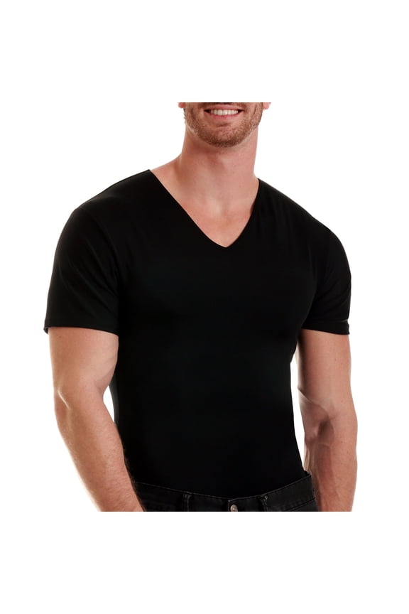 Insta Slim - Made in USA - Firm Compression V-Neck Shapewear for Men. Tummy Control Slimming Body Shaper Undershirt for Gynecomastia, Beer Belly & Back Support (Black, 5X)
