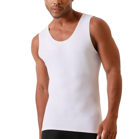 Insta Slim - Made in USA - Medium Compression Activewear Tank-Top for Men. Tummy Control Slimming Shapewear Body-Shaper for Beer Belly, Love Handles & Back Support (White, 3X)