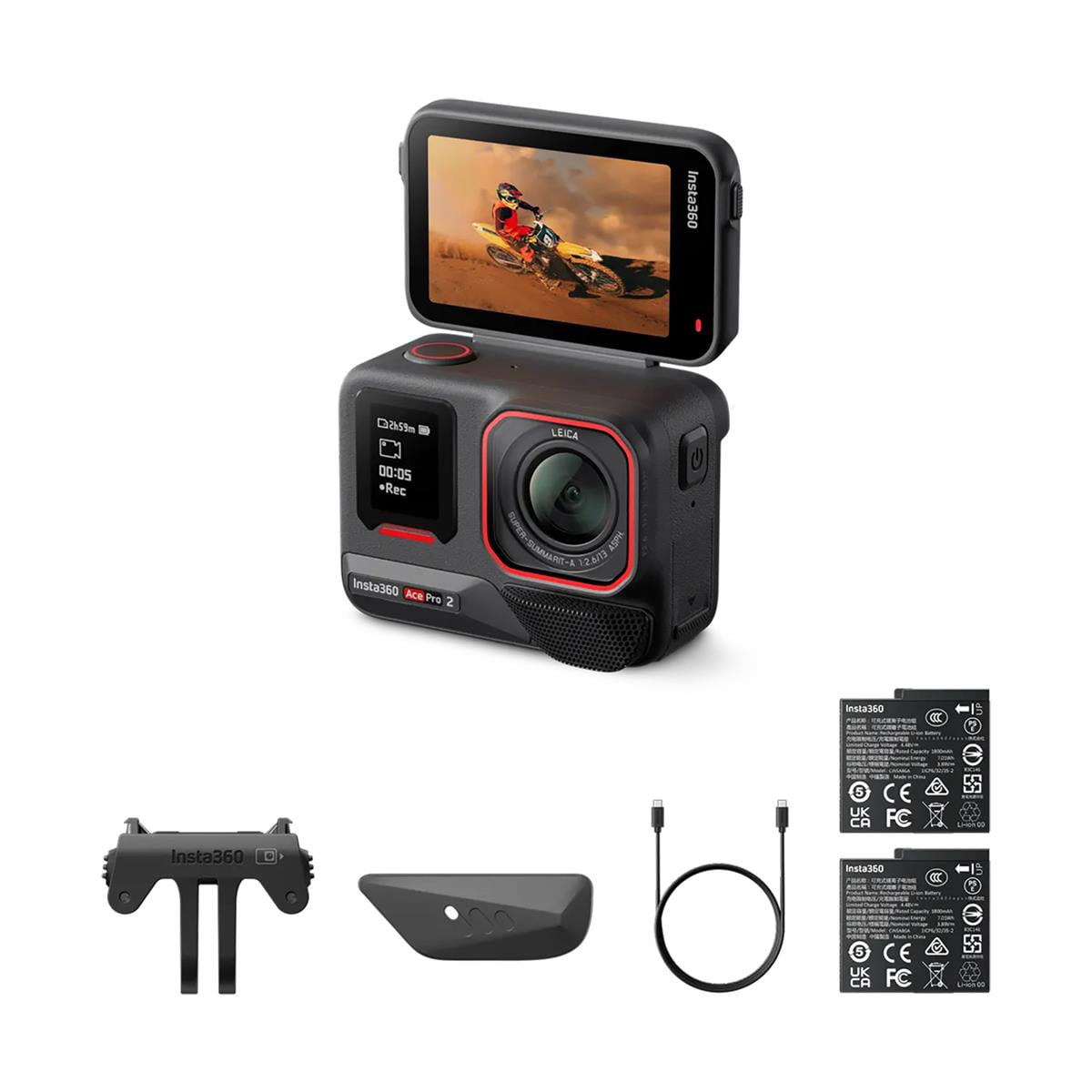 Insta360 Ace Pro 2 8K Midnight Black Action Camera with Dual Battery Xplorer Bundle, Slate Gray