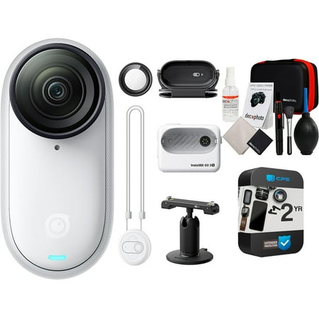 Insta360 GO 3S (128GB, White) Waterproof Tiny Mighty 4K Action Camera Bundle with Action Camera Gadget Case & Lens Cleaning kit + 2 Year CPS Enhanced Protection Pack